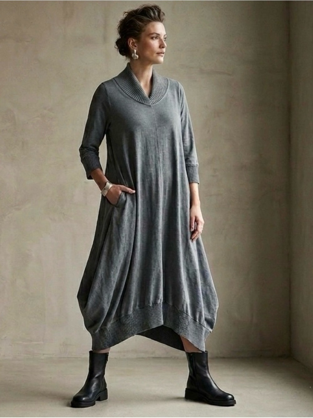 OSKA Hemp & Cotton Maxi Dress Size 0 Blue Grey